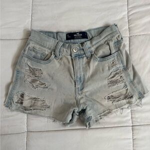 Hollister Women's Ripped Jean Shorts - Light Blue